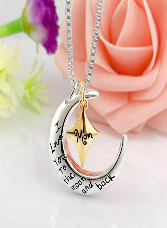 POWER WING Mom Necklaces for Women I Love You to The Moon and Back Moon⋆ Pendant Necklace Birthday Gifts for Mom Mothers Day Gifts for Women - Image 5